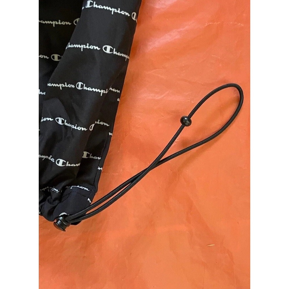 CHAMPION Windbreaker‎ Sz XL Black With All Over Print Packable Hooded Zip Pocket - Picture 7 of 7
